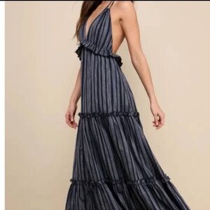 Lulu's Navy Striped Backless Dress